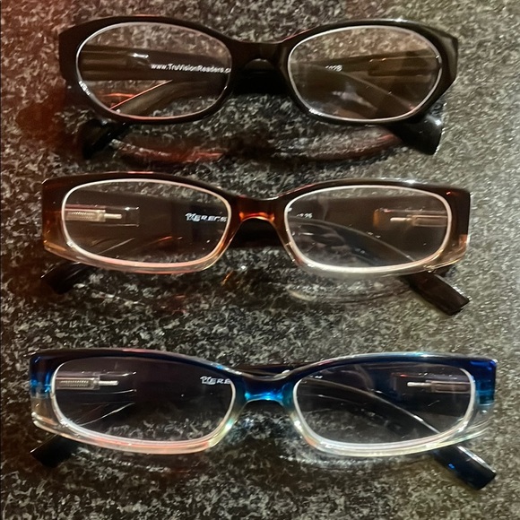 Various Accessories - 3 Women's Black, Brown, and Blue Glasses Set +2.25